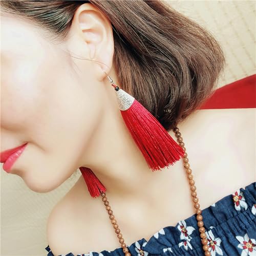 Coadipress 9 Pairs Colorful Long Thread Tassel Earrings Set for Women - Statement Handmade Boho Ethnic Silk Fabric Earrings Fashion Jewelry3
