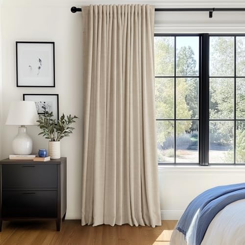 Image of 100% Blackout Shield Linen Blackout Sliding Door Curtains for Living Room, Back Tab /Rod Pocket Thermal Insulated Curtains for Sliding Glass Doors, 1 Panel Set, 100 inch W x 96 inch L, Oatmeal