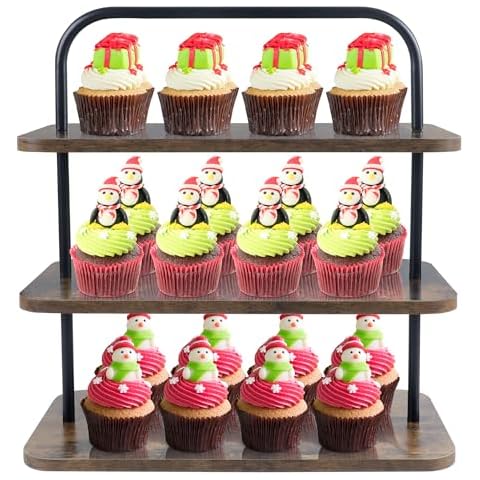 Wood Cupcake Stand, 3 Tier Cupcake Stand for 50 Cupcakes, Wood & Metal Dessert Table Display Set, Cupcake Holder for Party, Wedding, Birthday, Baby Shower, Halloween Cover