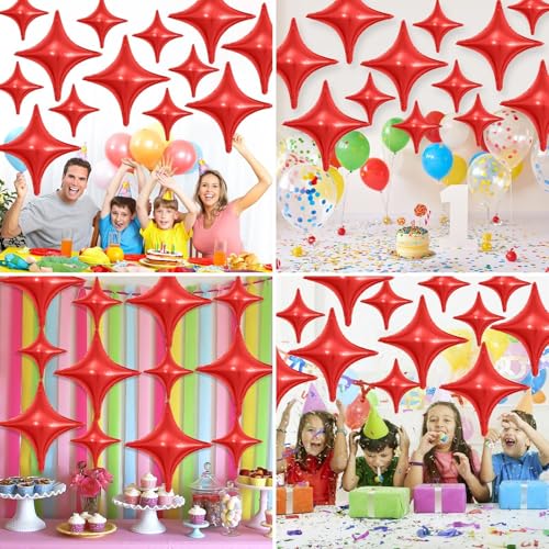 Red Star Balloons,12Pcs Four Angle Star Foil Balloons,26Inch and 10Inch Red Quadrangle Helium Balloon for Birthday New Year Christmas Anniversary Baby Shower Wedding Party Decorations - Image 5