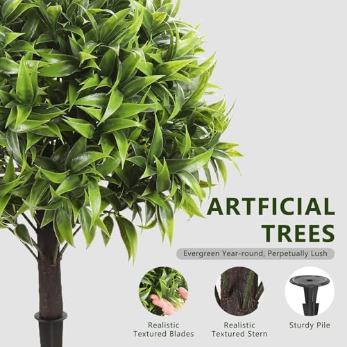 MARCH WIND Artificial Boxwood Topiary with Ground Stake, 18 Inch Faux Greenery Bush for Outdoor Yard, Garden, Walkway & Patio Decor, 17.5” Wide Realistic Faux Plant-2Pcs - Image 4