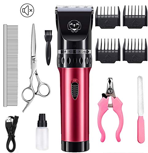 AlfaView Cortapelos para Perro y Gato Profesional de Aseo Perros Ajuste de 3 velocidades inalámbrico Recargable Clippers con eléctrica de 5 Niveles para Perro Gato Mascota (Rojo) (Rojo)