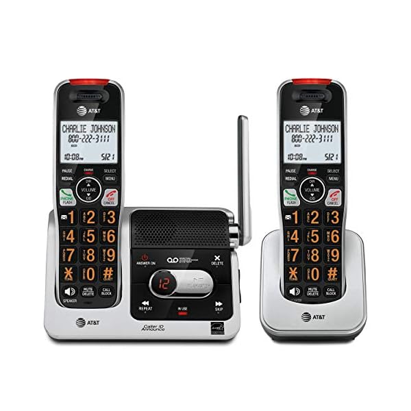 AT&T BL102-2 DECT 6.0 2-Handset Cordless Phone for Home with Answering Machine, Call Blocking, Caller ID Announcer, Audio Assist, Intercom, and Unsurpassed Range, Silver/Black