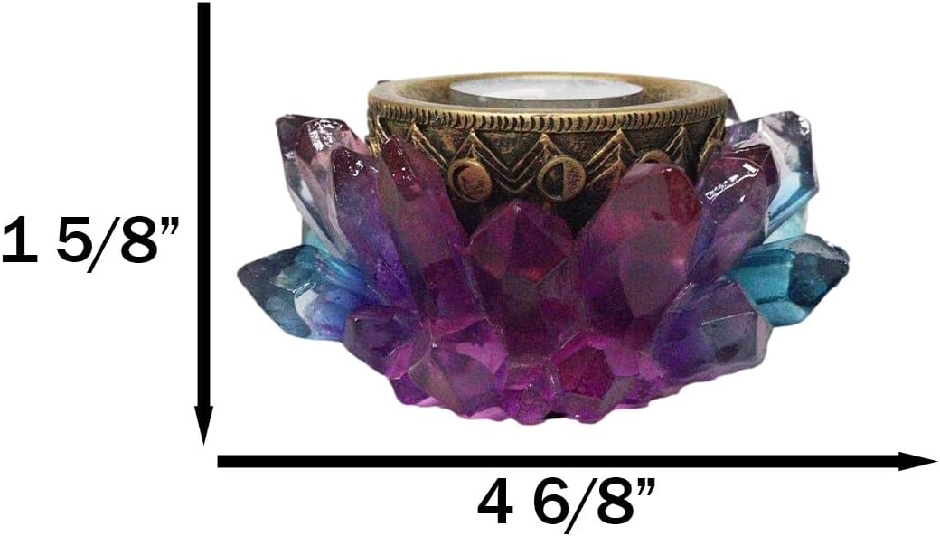 Ebros Gift Wicca Metaphysical Magical Crystals Phases of The Moon Lotus Shaped Dish Votive Tealight Candle Holder Figurine Decorative Candleholder
