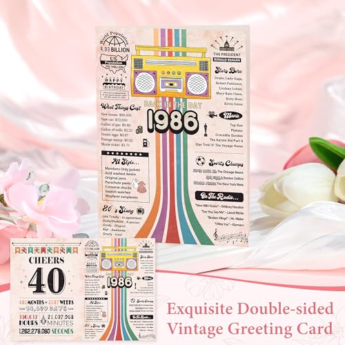 Image of 40th Birthday Gifts for Women Vintage 1986 Birthday Gifts for Women Unique 40 Year Old Gift for Woman Happy 40th Present for Her Turning 40 and Fabulous Gift Basket for Mom Sister Wife Friend Coworker