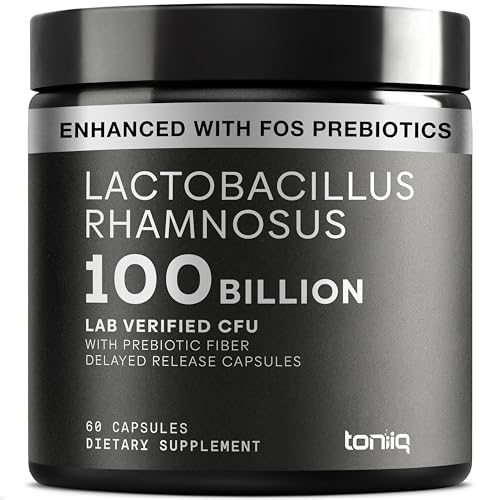 Toniiq Lactobacillus Rhamnosus Ultra High Strength 100B CFU with Prebiotic FOS Delayed Release Capsules Third-Party Lab Tested 60 Capsules