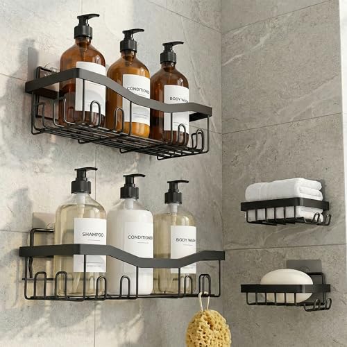 Image of Corner Shelf /Rack for BathroomWithout Drill Wall Metal Self Adhesive Bathroom Shelf /Shelf for Kitchen Corner Rack Wall Mounted Bathroom Fittings /Storage (4pcs-Caddy)
