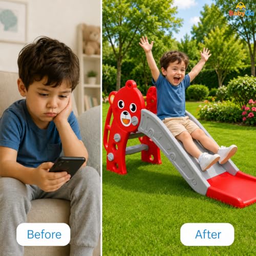 Image of BabyGo Panda Foldable Kids Slide for Toddlers Indoor and Outdoor Safe Plastic Activity Slide for 1 to 3 Years Lightweight and Sturdy 109 x 34 x 55 cm Yellow and Blue