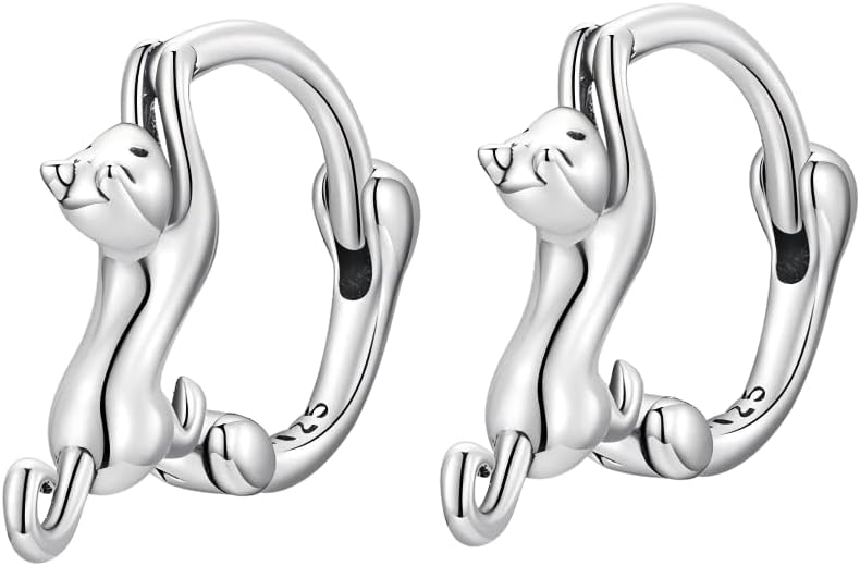 S925 Sterling Silver Hoop Hypoallergenic Earrings for Women Dachshund Cat Butterfly Iris Star Leaves Shell Pearl & Cross Design Earrings as Gifts for women