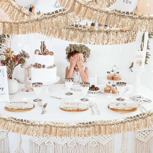 AIYONG 3 Stück Schillernde Metallic Fransen Girlande, 300cm x 30cm Float Fransenvorhänge, Glänzende Quasten Folie, Anhänger Dekorationen für Hochzeit Geburtstag Party, Champagner Gold