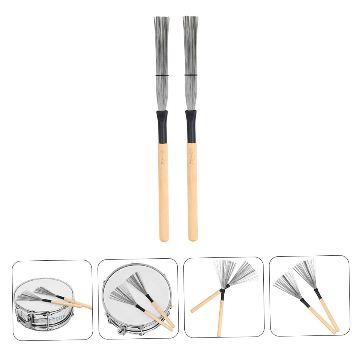 Brosse À Tambour En Fil D'Acier Avec Poignée En Bois 12.80 Pouces Balais Pour Batterie Jazz Accessoires De Percussions Pour Batteurs Débutants Et Professionnels