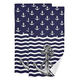 Anchor Bath Hand Towel 2 Pcs Absorbent Nautical White Stripe Hand Towels Sea Anchors Navy Blue Face Towel Soft… 51J4uiIg6aS. SS280