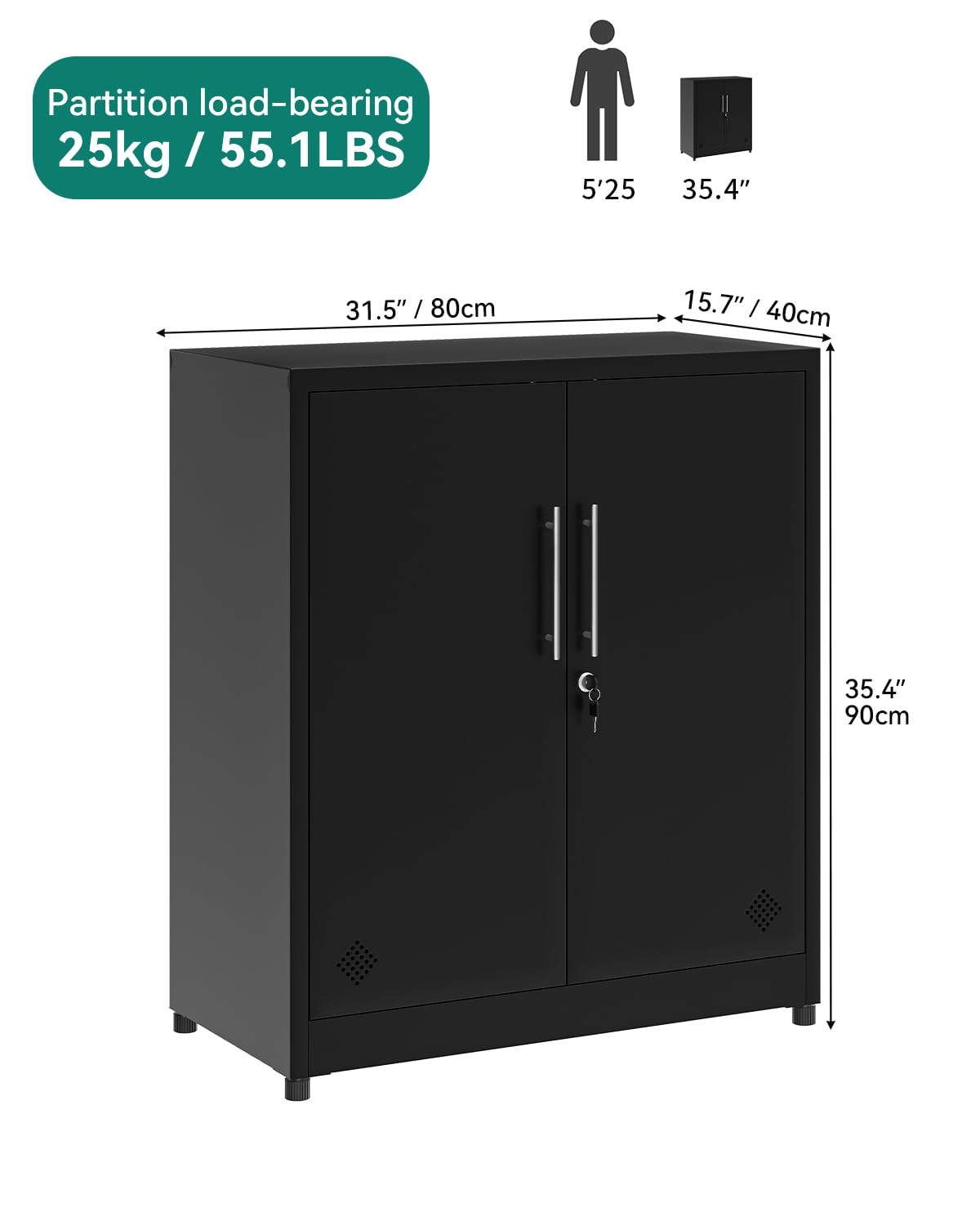 Metalen Kantooropbergkast - Wit, 80x40x90 Cm, Met 2 Verstelbare Planken En Slot
