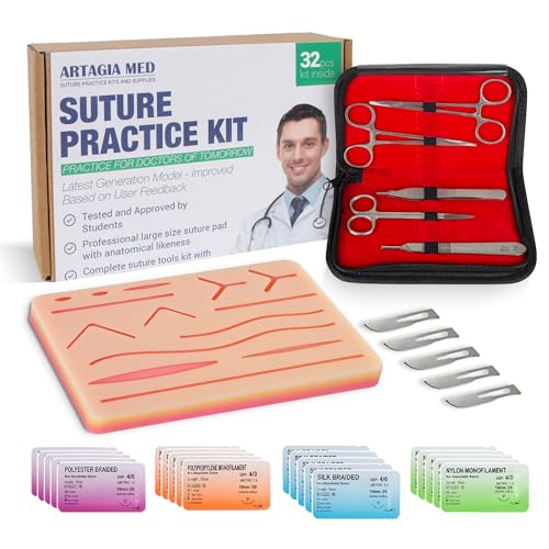 Image of Suture Practice Kit, 32 Pc Suturing Kit with Large Silicone Pad & Tools