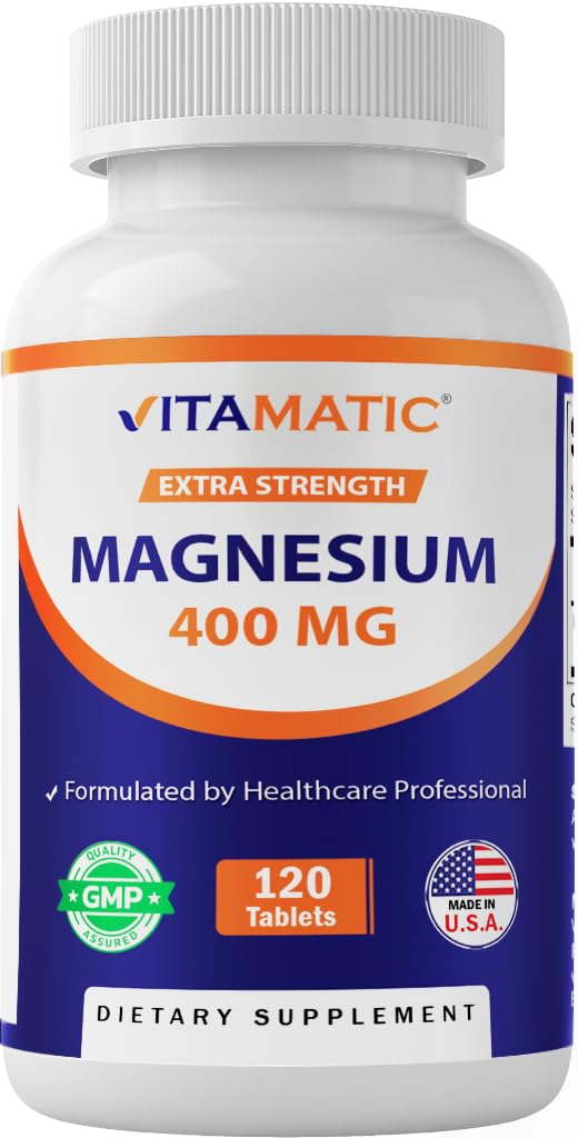 Vitamatic Extra Stregth Magnesium Oxide 400 mg 120 Vegetarian Tablets - Supports Muscle, Nerve, and Heart Health* - Made in the USA - Non-GMO & Gluten Free