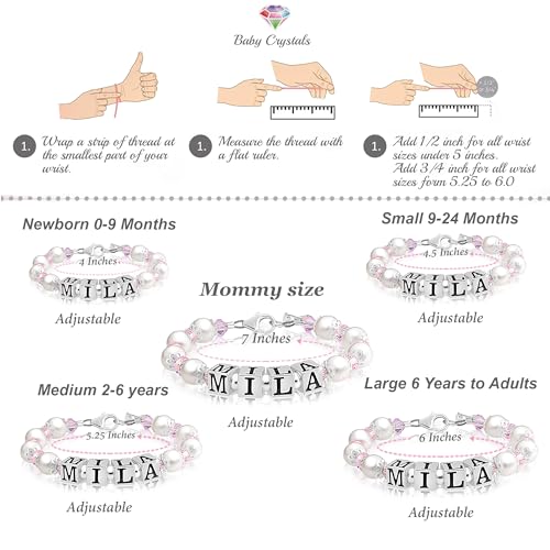 Customized Name Letter Charm Bracelet Alphabet Bead, White Pearl, Pink Crystals, Personalized Baby Girl Jewelry, Kids bracelets for Girls, Sterling Silver bracelet baby gift, Baptism, Birthday Gifts3