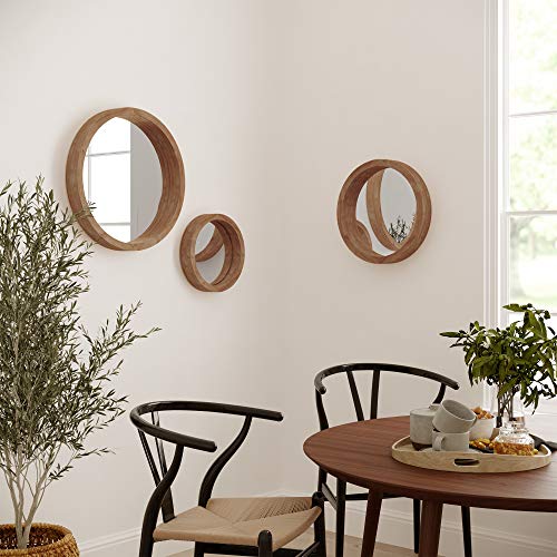 Modern Market S/3 Round Wall Mirrors Decorative Wood Farmhouse Wall Mirror, Rustic Wall Mirror, Bedroom Mirrors Wall Decor, Hanging Wall Mirror Living Room, Bathroom Vanity, Brown (19.5"/15.5"/11.5") #TOP1