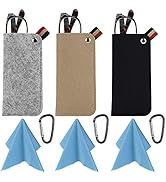 3 Pack Eyeglass Cases - Soft Felt Slip-in Pouch Case - With Hook & Cleaning Cloth
