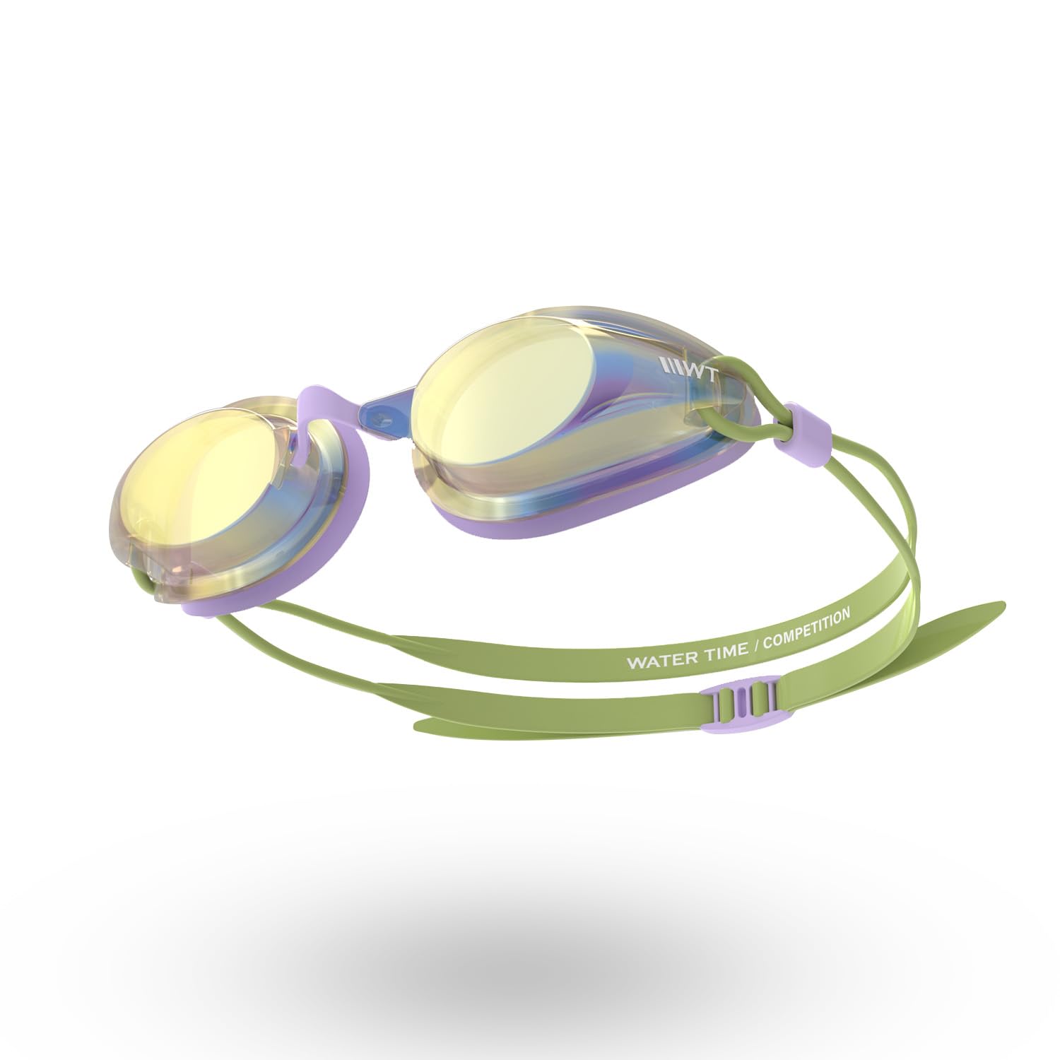 WATER TIME Adult Swimming Goggles - Unisex, Wipeable Anti-Fog,Light-Tinted Coated, UV Protection, No Leakage Clear Vision Easy to Adjust for Adults Men Women, Purple-Green