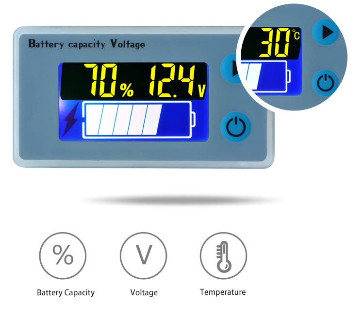 ゴルフカート バッテリーメーター 10-100V バッテリーモニター デジタルバッテリー容量 電圧計 テスター (36V)