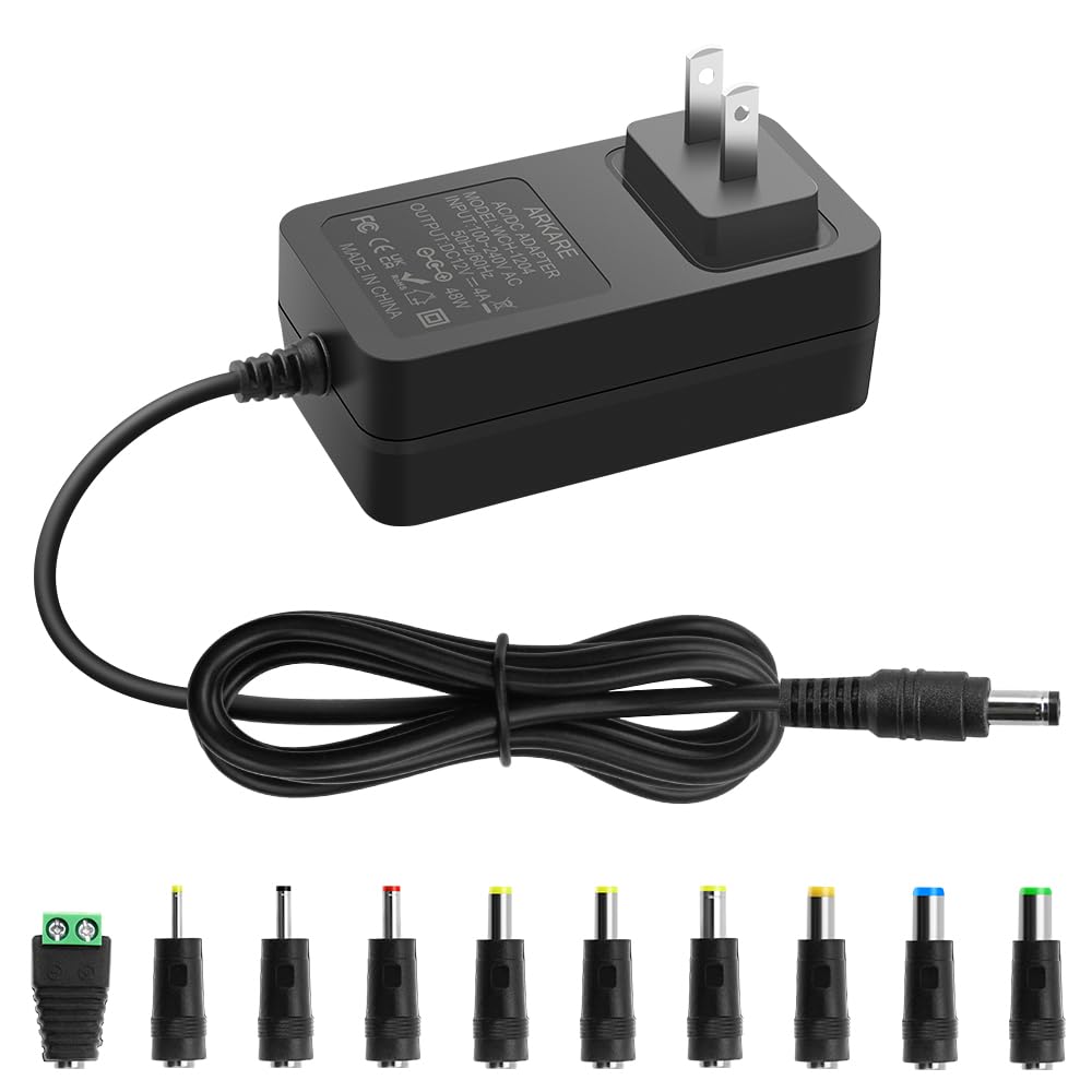 Arkare 12V 4A Power Supply Adapter 48W 4.9FT 12 Volt 4 Amp AC/DC Adapter AC 100V-240V to DC 12V 3.5A 3A 2.5A 2A 1A 500mA for LED Strip Light BT