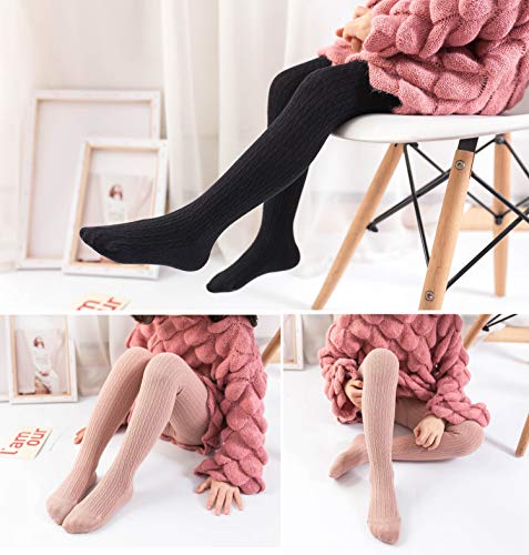 Epeius Little Girl Tights Thick Cable Knit Leggings Kids Girl Warm Cotton Pantyhose Toddler Stockings Dress Tights School Uniform Tights,White Pink Grey,4-6 Years #TOP2