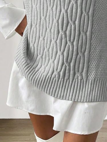 MakeMeChic Women's V Neck Sweater Split Hem Cable Knit Vest Sleeveless Casual Pullover Tops4