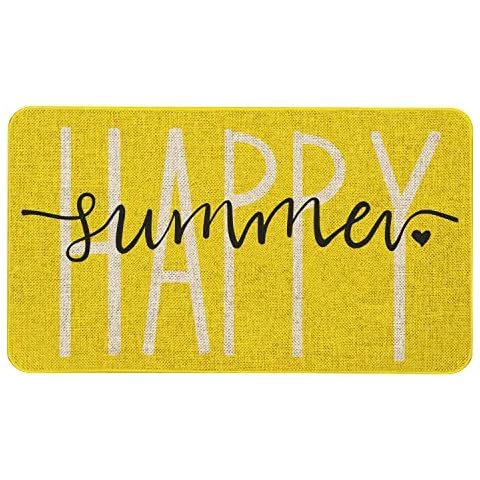Roszwtit Summer Door Mat 30 X 17 Inch Happy Summer Yellow Doormat Indoor Outdoor Entrance Floor Mat Non Slip Summer Decor Rubber Welcome Mats Cover