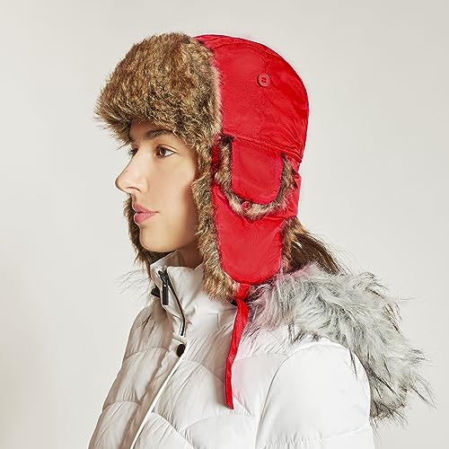 Image of Faux Fur Safety Reflective Aviator Trapper Hat Snow Ski Trooper Winter Cap