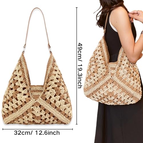 Summer Straw Bag for Women, Medium Beach Purse for Hand Woven, Vintage Straw Top Handle Bags, Wicker Handbag for Vacation2
