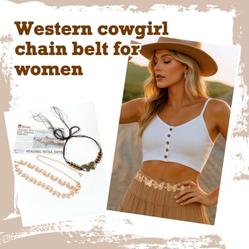 DOCILA Gold Butterfly Chain Belt Cowboy Hat Band Women Western Cowgirl Dress Metal Link Belts Boho Hippie Costume Outfits Accessories - image 5