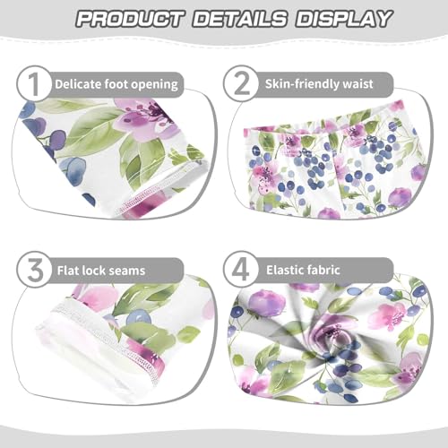 Watercolor Floral Blueberry Girls Leggings Ultra Soft Compression Yoga Gym Pants for Kids 4-10T3