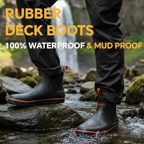 Image of Furuian Men's Deck Boots Waterproof Ankle Rain Boots Fishing Boots