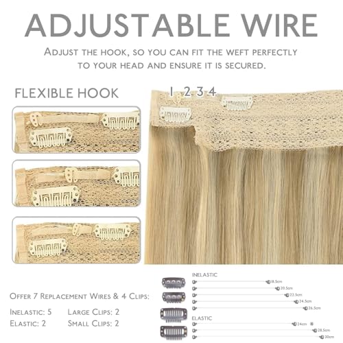 Image of WENNALIFE Wire Hair Extensions Real Human Hair 12 inch 70g Light Blonde Highlighted Golden Blonde Remy Hair Invisible Transparent Wire Straight Reusable Natural Easy to Apply Reusable for Volume