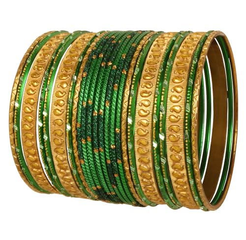 Touchstone Italian Color Collection Indian Bollywood Handcrafted Peeled Paisley Motif Textured Designer Jewelry Chura Bangle Bracelets in Gold Tone for Women.
