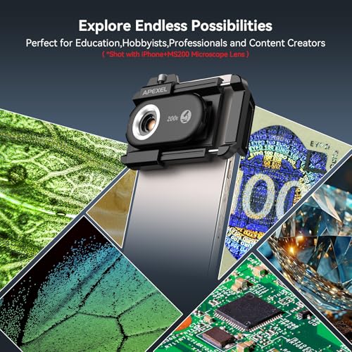 Image of APEXEL Phone Microscope Lens, PhoneMicro 5 Series 200X Phone Micro Lens for Android /iPhone With LED Light /CPL /Universal Clip, Mini Pocket Microscope, Smartphone Camera Attachment for iPhone & Android.
