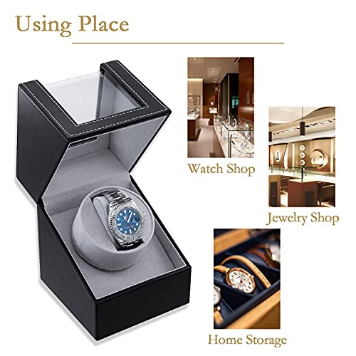 Mcbazel Automatik Uhrenbeweger 1 Uhr aus PU Leder, Watch Winder mit Leisem Motor Batteriebetrieb oder Netzteil für Automatikuhren Uhrendreher Automatikuhren -Schwarz