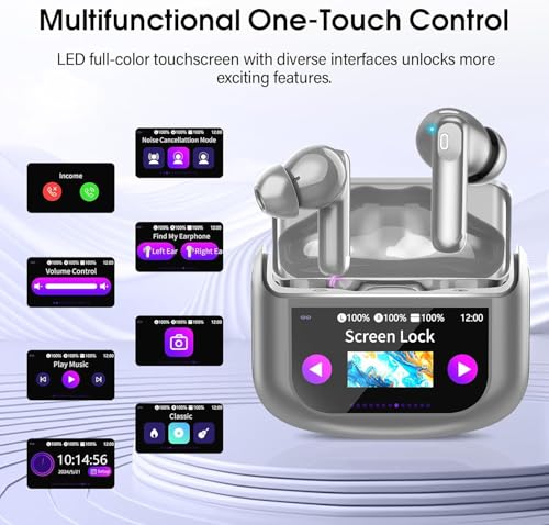 Image of Wireless Earbuds in Ear, Bluetooth 5.4 Headphones Multi-Function Touch Screen with 5 EQ Modes, 48H Ear Buds Bass Stereo, ANC Noise Cancelling /Transparency Mode, IPX7, Ultra-Comfort, Grey