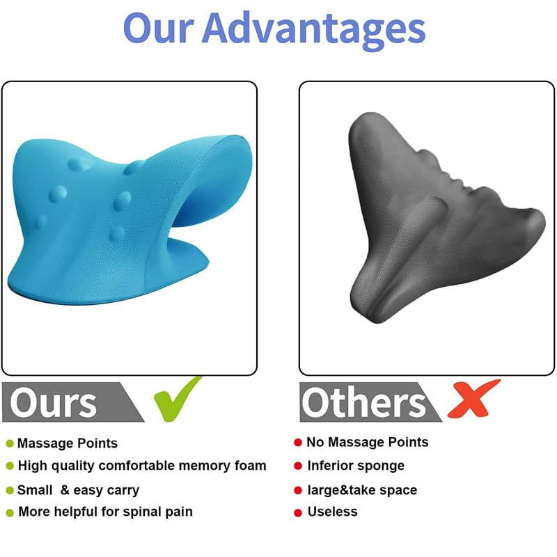 Image of Neck and Shoulder Relaxer, Cervical Traction Device for Pain Relief and Cervical Spine Alignment |Neck Stretcher Chiropractic Pillow Pain Relief Pillow (Blue, Women)