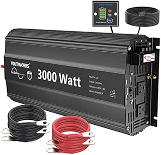 3000W Pure Sine Wave Inverter 12V DC to 120V AC Converter for Home RV Truck Off-Grid Solar Power Inverter 12V to 110V with 5V 2.4A USB Port AC Hardwire Remote Controller by VOLTWORKS Black