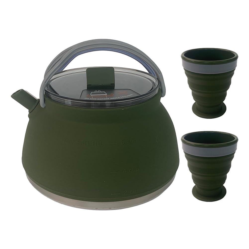 GETBSTOOP 1.5L Portable Camping Kettle Silicone Kettle with Handle Outdoor Collapsible Kettle Stainless Steel Bottom Collapsible Water Boiler for Hiking Backpacking