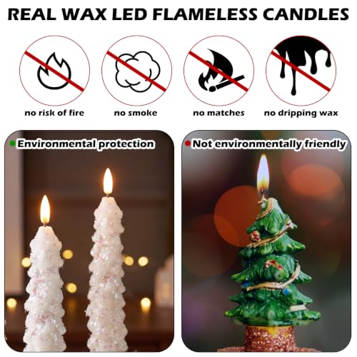 Image of Funtery 12 Pcs Flameless Christmas Tree LED Candles, Colorful, Snowfall | 9.7 Inch LED Taper Christmas Candles Battery Operated,Flameless Flickering, for Xams Holiday Party Room House Home Decor