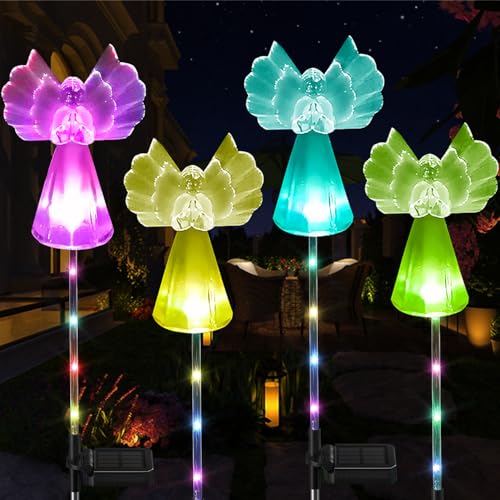 XKYQSY Solar Angel Lights Outdoor Decor - 4 Pack Decorative Color Changing Waterproof LED Angel Stake Lights for Cemetery Grave Garden Patio Yard Art Lawn Decoration Grave Markers Memorial Gifts