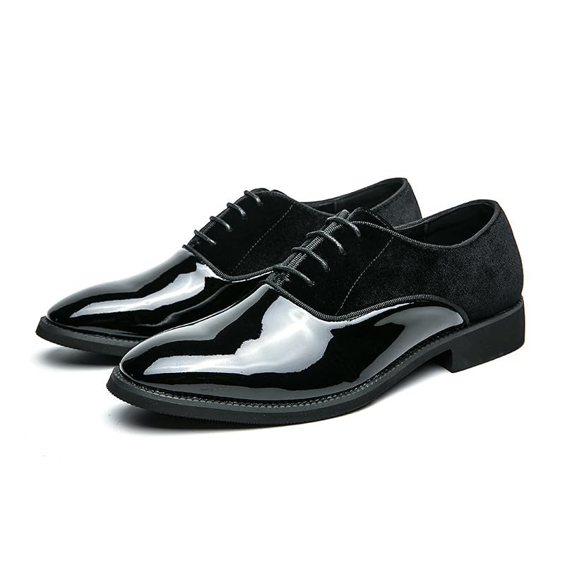 Santimon Men's Patent Tuxedo Dress Shoes Classic Lace-up Formal Oxfords Velvet Business Office Derby Shoes for Men4