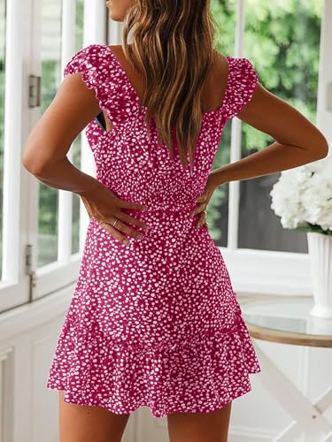 Image of YOBECHO Womens Summer Sexy Sweetheart Collar Printed Ruffle Mini Dress