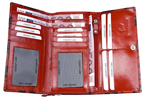 FLW Women's Black-red Clear Coated Genuine Leather Wallet with Leaves Stamping3