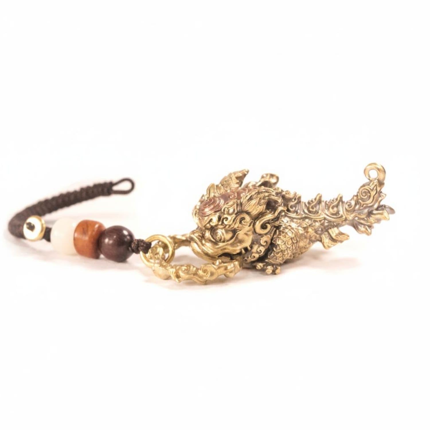 JAZZY PEARLS® Intricate Relief Chi Dragon Charm Curled Flames Dragon Charm Ornament Hanging Loop Fashion Accessory Scaled for Desk Display, Copper W Rope-image-12