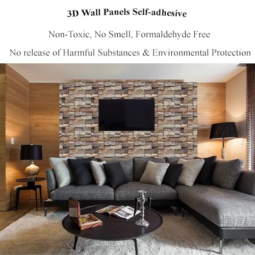 Veczom 10PCS 3D Wall Panels Peel and Stick, 3D Brick Wallpaper Peel and Stick PVC Stone Wall Panels Self-Adhesive Waterproof Wallpaper for Living Room,Interior Lobby Bedroom Hotel Office Decor