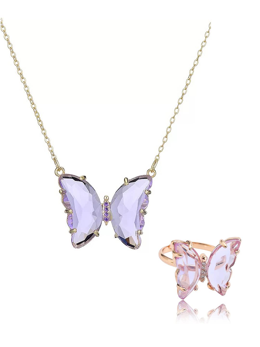 Vembley Combo of Stylish Gold Plated Purple Crystal Butterfly Pendant Necklace With Ring For Women and Girl (B09RJ1RK1J) Amazon Price History, Amazon Price Tracker