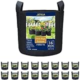 JERIA 16-Pack 3 Gallon Grow Bags, Heavy Duty Thickened Nonwoven Fabric Pots Container with Reinforced Handles, Vegetable/Flower/Plant Grow Pots Come with 16 Pcs Plant Labels
